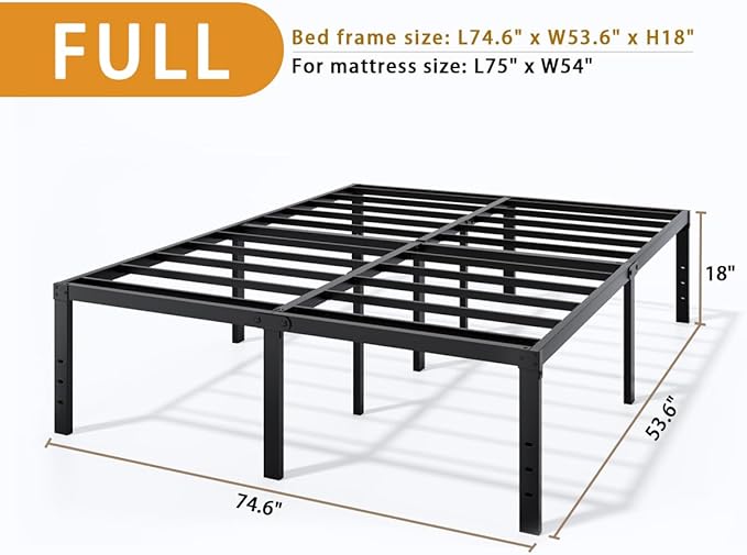 Metal Bed Frame Full Size - 18 Inch Heavy-Duty Full Platform Bed Frame No Box Spring Needed, Easy Assembly, Noise-Free, Sturdy Mattress Foundation, Underbed Storage Space