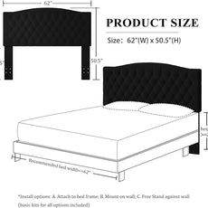 Velvet Upholstered Headboard Queen/Full Size Latest Model Wall Mount, Bed Frame Mount, Featuring High-Density Sponge Padding, Luxury Texture Easy Assembly Comfort and Style-Black