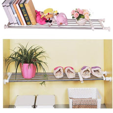 BAOYOUNI Adjustable Closet Tension Shelf Rod Expandable Clothes Hanging Rail Pole Dividers Wardrobe Space Saving Storage Organizer Ivory, 46.85-75 Inches