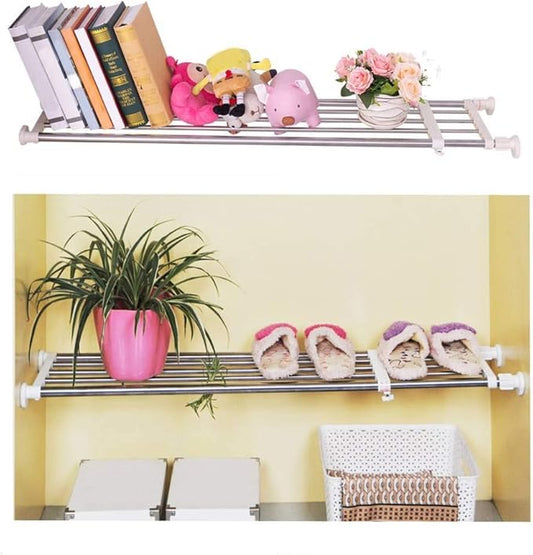 BAOYOUNI Adjustable Closet Tension Shelf Rod Expandable Clothes Hanging Rail Pole Dividers Wardrobe Space Saving Storage Organizer Ivory, 46.85-75 Inches