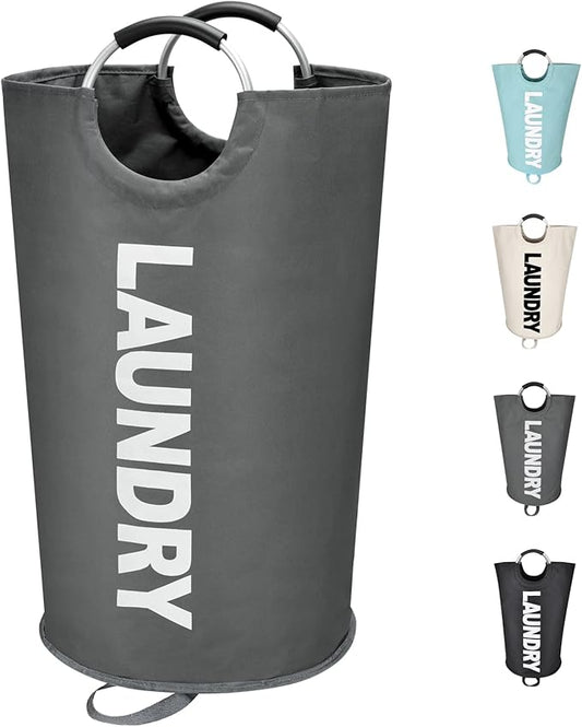 90L Large Laundry Basket, Freestanding Tall Clothes Hamper, Collapsible Laundry Bag, Dark Grey