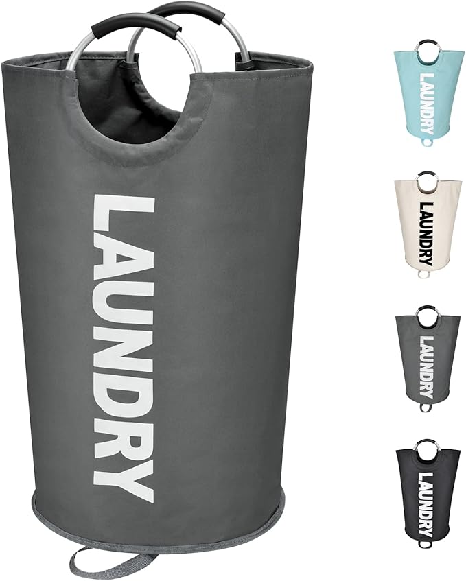 125L X-Large Laundry Basket, Freestanding Tall Clothes Hamper, Collapsible Laundry Bag, Dark Grey