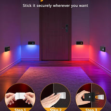 WILLED Stair Lights Indoor Rechargeable,RGB & Warm White Color Changing Night Light,Wireless Motion Sensor Lights Indoor for Stair,Bathroom,Hallway,Kitchen,Closet,Cabinet,Bedroom,Kids' Room