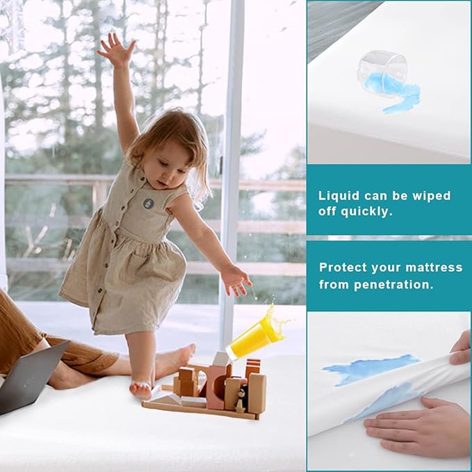 Queen Waterproof Zippered Mattress Encasement, Breathable, Noiseless, Machine-Washable Zipped Mattress Cover, Fitting 7" - 15" Deep Mattress 2 Pack