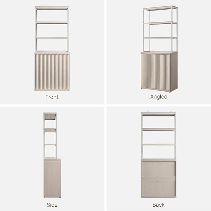 SICOTAS Book Shelf Fluted Bookshelf Cabinet - 75" Tall Bookcase 6 Tier Large Bookshelves with Door Storage Modern Triple Wide Book Shelves Case for Living Room Office Library, Metal Frame, White Alder
