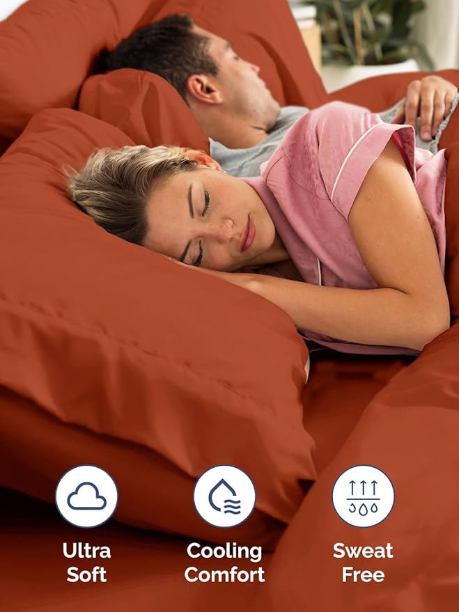 Extra Deep Pocket Cal King Sheets - 4 Piece Breathable & Cooling Bed Sheets - Hotel Luxury Sheet Set - Soft, Wrinkle Free & Comfy - Easily Fits Extra Deep Mattresses - Deep Pocket Terracotta Sheets