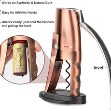 Forge Quality Compact Vertical Lever Corkscrew Wine Opener with Foil Cutter. 3 Seconds to Open a Bottle of Wine. Metallic Bronze