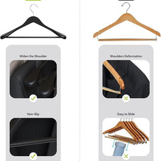 Solid Wood Suit Hangers, 10 Pack, Coat Hangers with Non Slip Trouser Bar, 360° Swivel Hook, Heavy Duty Wide for Suit, Coat, Jacket, Trousers, Pants,17.3
