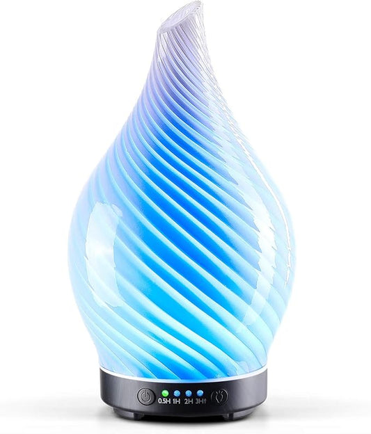 Porseme 150ml Essential Oil Diffuser Glass Color Changing Aroma Air Diffusers Aromatherapy Ultrasonic Cool Mist Humidifier 6 Running Hours Waterless Auto-Off for Sleeping Yoga Office Spa (Pure White)