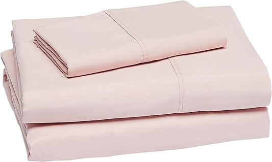 Amazon Basics Lightweight Super Soft Easy Care Wrinkle Free Microfiber 3 Piece Bed Sheet Set with 14-Inch Deep Pockets, Twin, Blush Pink, Solid, Kids, Men & Women Bedding AmazonBasics