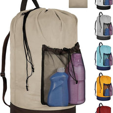 Laundry Bag with Shoulder Straps and Mesh Pocket Laundry Backpack Large Portable Laundry Hamper for College Laundromat Apartment
