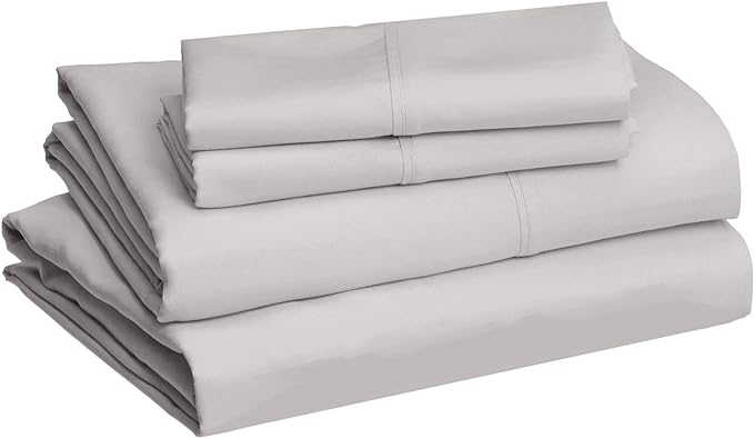 Amazon Basics Lightweight Super Soft, Wrinkle-Free Easy Care Microfiber 4 Piece Bed Sheet Set with 14-Inch Deep Pockets, King, Light Gray, Solid AmazonBasics