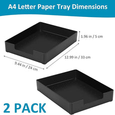 Letter Size A4 Papers Tray Desk Drawer Organizer Tray A4 Plastic Letter Paper Stationery Desk Accessories, Black Holder File Organization for Office, School, Home Storage (2 Pack)