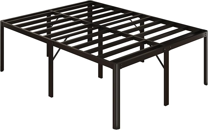 22 Inch High Queen Bed Frame Rounded Corner No Box Spring Needed, Heavy Duty Metal Queen Size Platform Bed Frame, Easy Assembly, Noise Free, Black