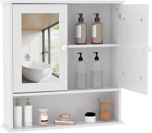 22.2 Inch Mirrored Medicine Cabinet for Bathroom, Over Toilet Wall-Mounted Storage Cabinet with Adjustable Shelf, Waterproof MDF Cabinet for Bathroom Organization