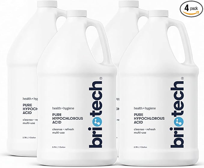 BRIOTECH Pure Hypochlorous Acid Cleanser, Original Premium HOCl Topical Solution, Multi-Purpose Cleaner, Family Approved & Pet Friendly, 1 Gallon Refill (4 Pack)