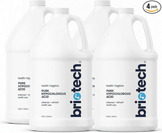 BRIOTECH Pure Hypochlorous Acid Cleanser, Original Premium HOCl Topical Solution, Multi-Purpose Cleaner, Family Approved & Pet Friendly, 1 Gallon Refill (4 Pack)