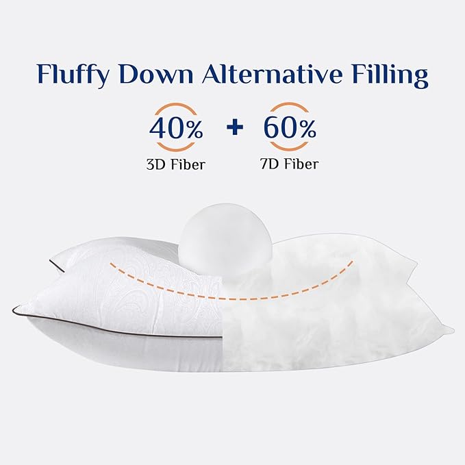 JOLLYVOGUE Pillows Queen Size for Sleeping, Soft and Supportive Bed Pillow with Down Alternative Filling for Side and Back Sleepers, Hotel Collection