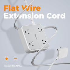 Surge Protector Long Extension Cord 25FT, TESSAN Flat Plug Power Strip with 4 Outlets 3 USB Ports (1 USB C), 900 Joules Protection, Multiple Wall Outlet Extender Suitable for Home Office Dorm, Grey