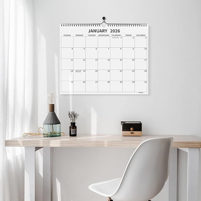 Wall Calendar 2026, 2026 Calendar January 2026 to December 2026, 14"×11" Hanging Calendar for Home Office School Planning (Simple, Horizontal)
