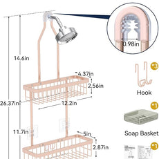 YASONIC Shower Caddy Hanging, Never Rust Shower Organizer Hanging, Aluminum Shower Racks for Inside Shower with Hooks for Razor, Bathroom Organizers and Storage with Soap Holder, Rose Gold