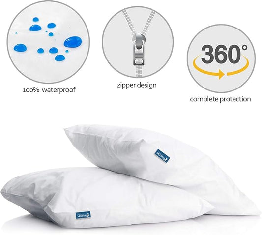 Waterproof Pillow Case Protector with Zipper 4 Pack Standard Size 20 x 26 inch White Pillow Protectors Feather Proof Pillow Covers Encasement Pillow Case