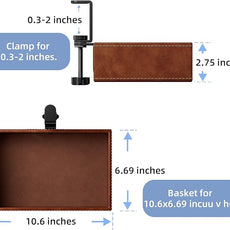 PU Leather Under Desk Drawer Organizer, 360° Rotating Clamp for Stationery, Remote Control, Phone & Pencil Storage, Computer Desk Accessories (Brown)