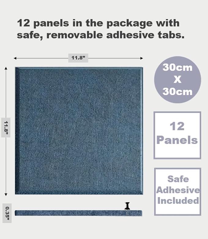 Blue Felt Bulletin Board 47"x35" | Large Cork Bulletin Board Alternative for Office, Home & Classroom | Felt Wall Tiles (12-Pack) | Blue Classroom Decor Office Supplies | Prussian Blue