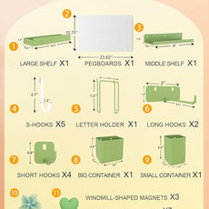 Metal Pegboard Kit — Carbon Steel Pegboards with 26 Accessories, Pegboard Wall Organizer for Home, Office, Study Room, Kitchen, Craft Room & Gaming Setup— 24″ × 16″ White Peg Board