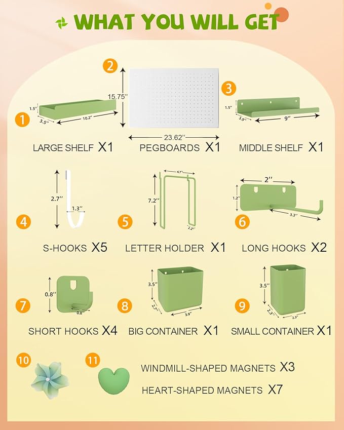 Metal Pegboard Kit — Carbon Steel Pegboards with 26 Accessories, Pegboard Wall Organizer for Home, Office, Study Room, Kitchen, Craft Room & Gaming Setup— 24″ × 16″ White Peg Board