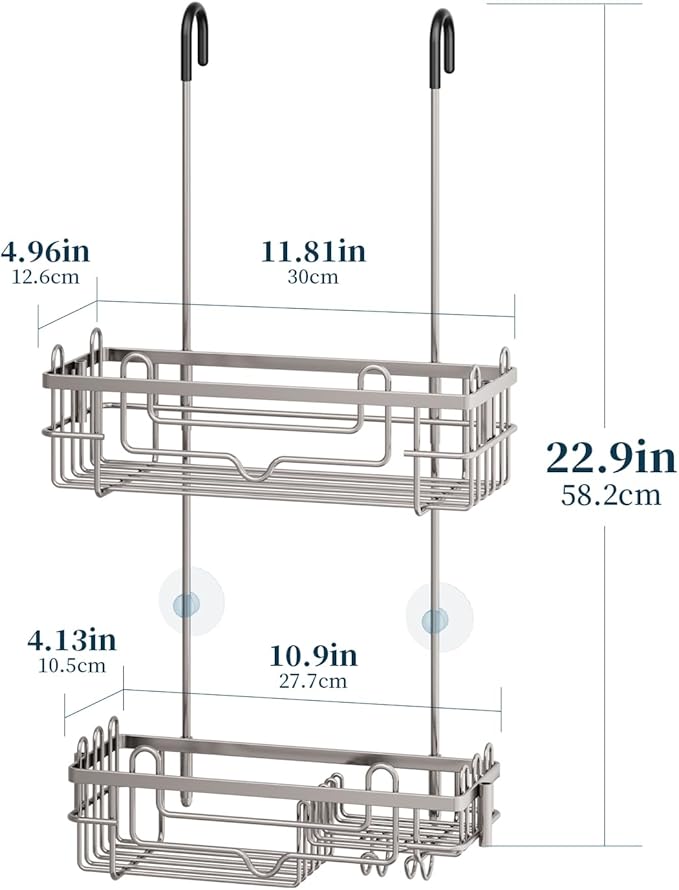 Consumest Over the Door Shower Caddy - 2-Tier Hanging Shower Organizer with Soap Holder, Rustproof Bathroom Storage and Organizer Rack for Shampoo, Towels, and Toiletries, Sand Nickel