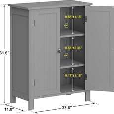 SUPER DEAL Modern Bathroom Floor Storage Cabinet with Adjustable Shelf and Double Door Rust Proof, Living Room Modern Home Furniture Storage Organizer Cabinet, Grey