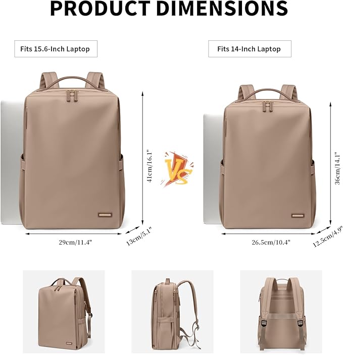 Stylish Laptop Backpack for Women Airline Approved Perfect for Work College and Travel Multi-Functional Casual Daypack Fits 14 Inch Notebook (Champagne)
