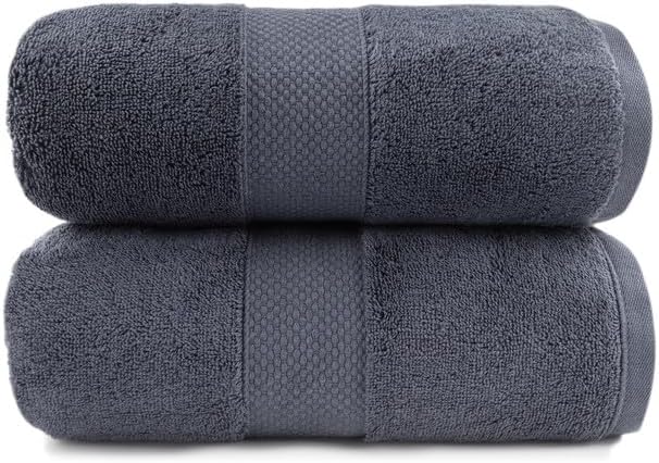 Maisonette Loft 100% Egyptian Cotton Turkish Bath Sheets - Soft Absorbent Oversized Bathroom Towels - Ideal Quick Dry Extra Large Luxury Towel Set for Shower (35" x 70", 2 Pack) - Dark Grey (Charcoal)