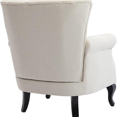 Mid Century Accent Chair for Living Room, Linen Fabric Button Tufted Armchair Wingback Club Chair, Modern Single Sofa Lounge Chair with Pillow for Reception/Bedroom, Beige