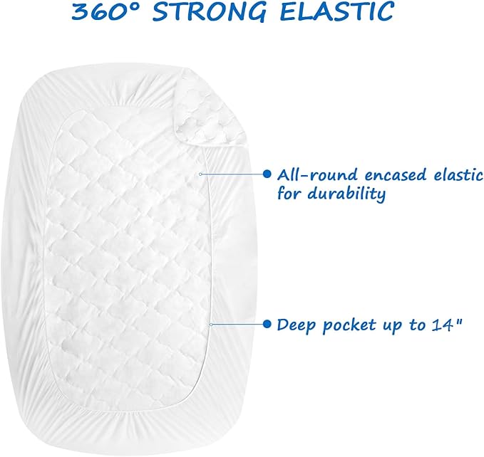 RV Short Queen Mattress Pad Waterproof Protector, Short Queen Mattress Topper Cover 60" X 75" X 14" Fitted for RV Trailer & Camper, Soft and Breathable Microfiber Bottom Cover, White