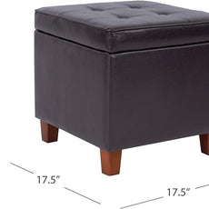 HomePop Leatherette Tufted Square Storage Ottoman with Hinged Lid, Brown Small