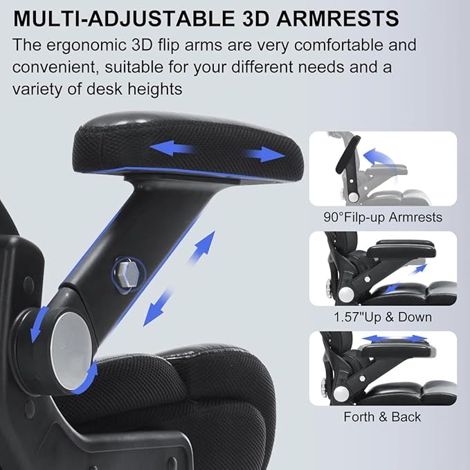 Ergonomic Office Chair:PU Leather Executive Office Computer Desk Chair with High Back Mesh and Adjustable Lumbar Support Rolling Work Swivel Task Chairs Home Meeting Computer Gaming Desk Chair-500Lbs