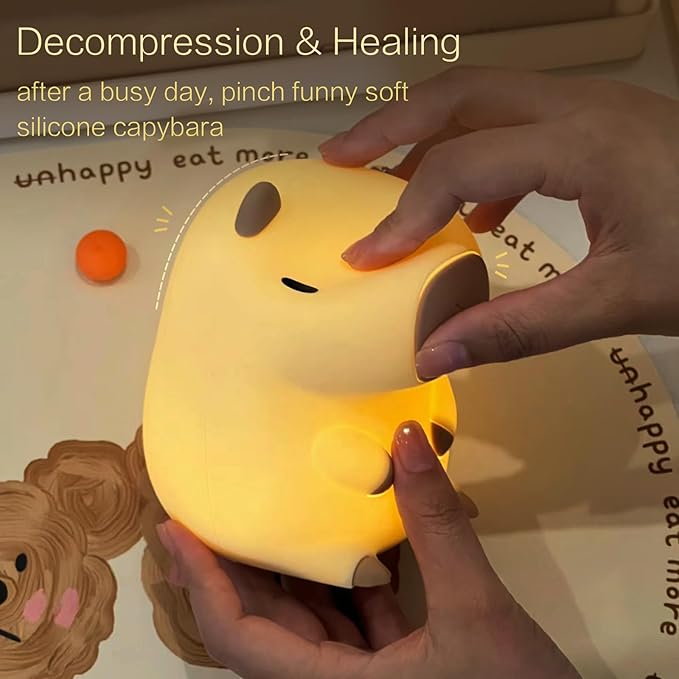 Capybara Cute Night Light, Squishy Capybara Lamp Fun Gifts Toy, Rechargeable LED Dimmable Silicone Nightlight For Kids, Funny Kawaii Light Up Capibara, Baby Nursery College Dorm Home Décor