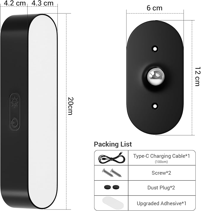 Wireless Battery Operated Wall Sconce for Bedroom, LED Rechargeable Wall Light for Paintings, 5 Colors Stick on Wall Mounted Lamp for Reading, Living Room
