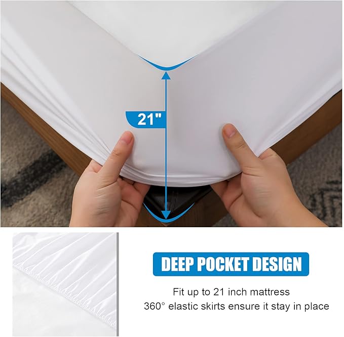2 Pack Mattress Protector Twin Size 100% Waterproof Fitted Mattress Cover, Breathable Noiseless & Machine Washable Bed Cover Deep Pocket from 5" to 21", Bed Protector for Pets Kids Adults - Vinyl Free