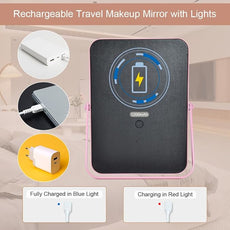 Pink Rechargeable Vanity Mirror with Lights, 10