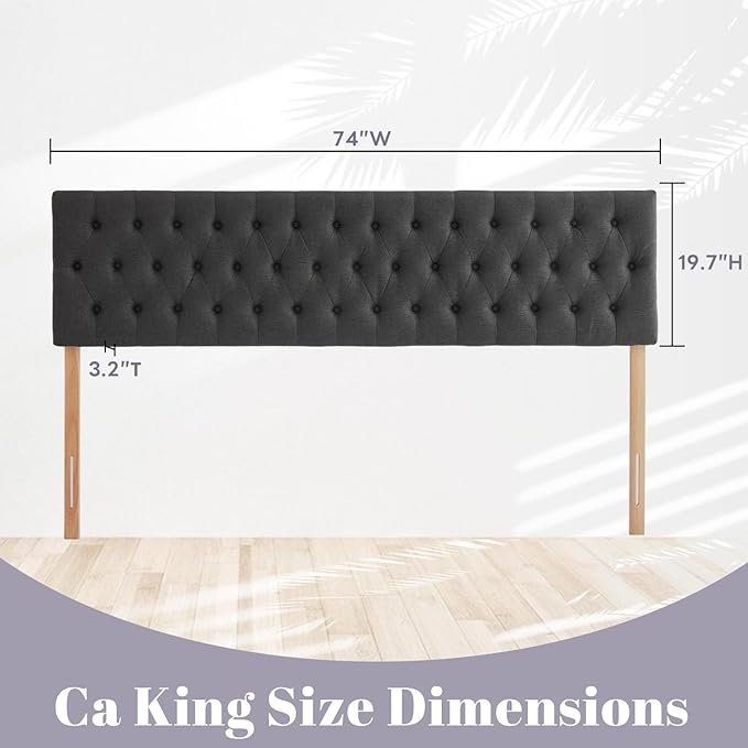 Kingfun Cal King Size Headboard only, Modern Button Tufted Upholstered Headboards, Premium Linen Fabric Headboard with Wooden Legs, Adjustable Solid Wood Head Board, Dark Grey