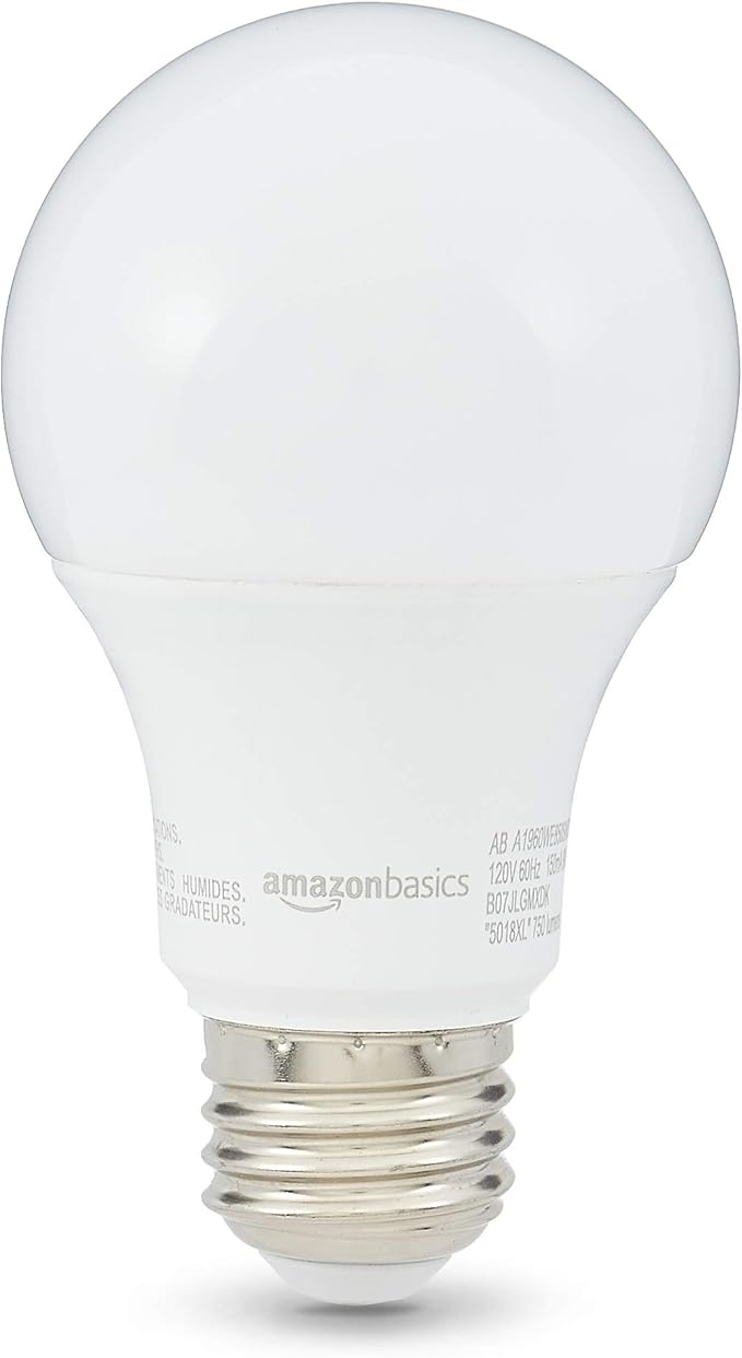 Amazon Basics 60W Equivalent, Daylight White, Non-Dimmable, 10,000 Hour Lifetime, A19 LED Light Bulb , 6-Pack