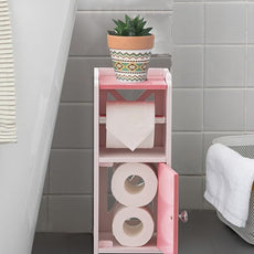 AOJEZOR Toilet Paper Holder Stand: PVC Freestanding Cabinet Storage for Small Bathroom Spaces for Homes and Renters-Jelly Pink