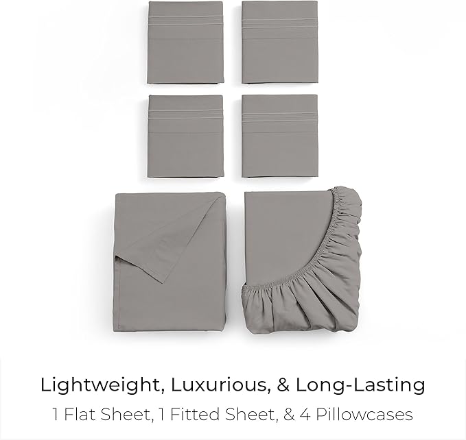 Mellanni Queen Sheet Set - 6-Piece Iconic Collection Bedding, (Including 4 Pillowcases), 21-Inch Extra Deep Pocket, Easy Care, Ultra Soft, Cooling Sheets, Brushed Microfiber - Taupe