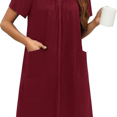 Ekouaer Women Robe Zipper Front Mumu Duster Robes Zip Up Housecoat Soft Sleepwear with Pockets