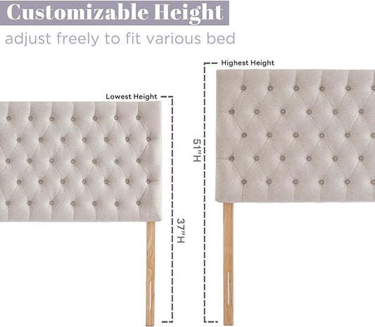 Kingfun Upholstered Queen Headboard Only, Premium Linen Button Tufted Headboards, Adjustable Solid Wood Head Board, Padded Headboard with Solid Wood Legs in Bedroom (Beige)