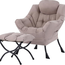 Tiita Lazy Chair with Ottoman, Modern Large Accent Lounge Armchair, Comfy Leisure Sofa Reading Chair with Footrest for Bedroom, Living Room, Dorm Rooms, Garden and Courtyard, Khaki