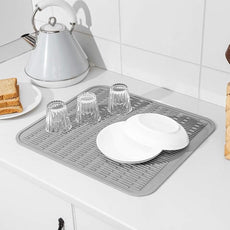 Silicone Dish Drying Mat for Multiple Usage,Easy clean,Eco-friendly,Heat-resistant Silicone Mat for Kitchen Counter or Sink,Refrigerator or Drawer Liner Grey XL 18 inches x 16 inches